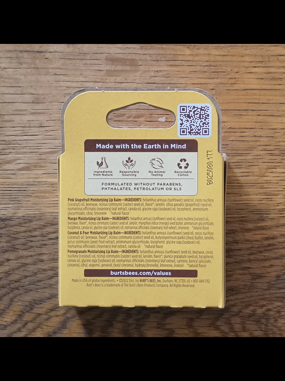 Burt's Bees Lip Balm 4-Pack -Pink Grapefruit, Mango, Coconut & Pear, Pomegranate